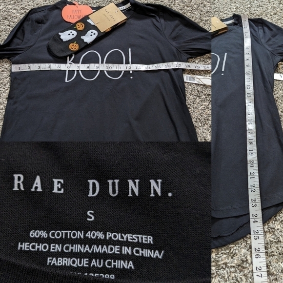 ✨3/$15 NWT Rae Dunn black white Halloween BOO long sleeve T-shirt and socks S - Picture 6 of 7